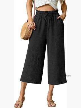 High Waisted Wide Leg Capri Pants with Pockets